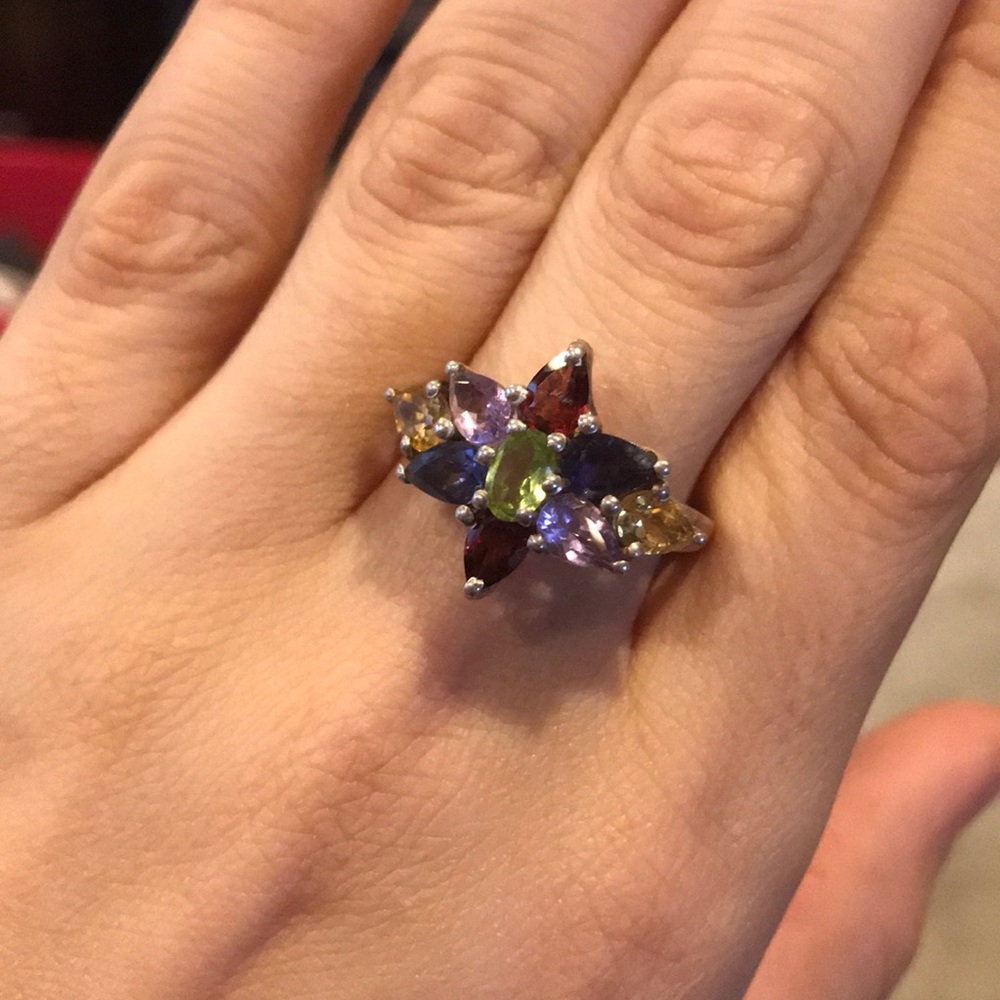 QVC Sterling Multi-Gem Starburst Ring Size 9